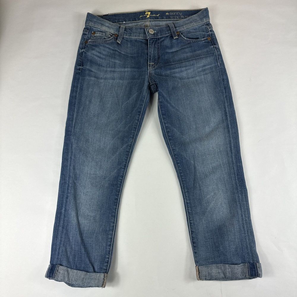 7 For All Mankind Skinny Crop‎ Roll Jeans Womens 24 Blue Denim Pants Made in USA